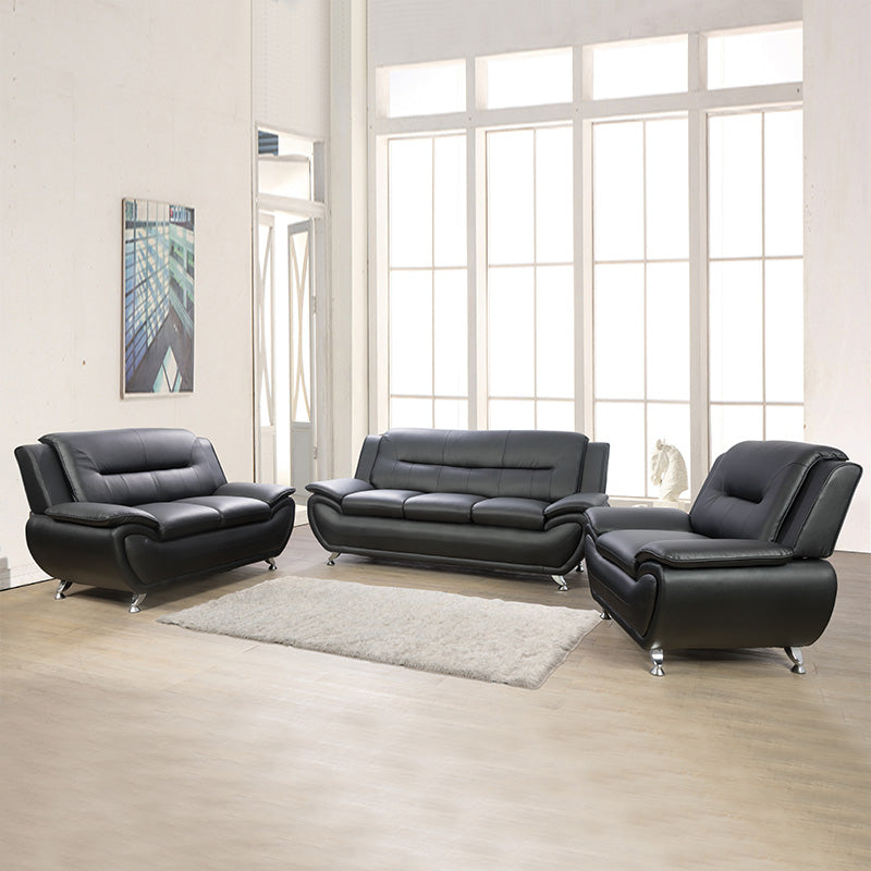Golden Coast Black Faux Leather 3+2+1 Living Room Combo Sofa Set
