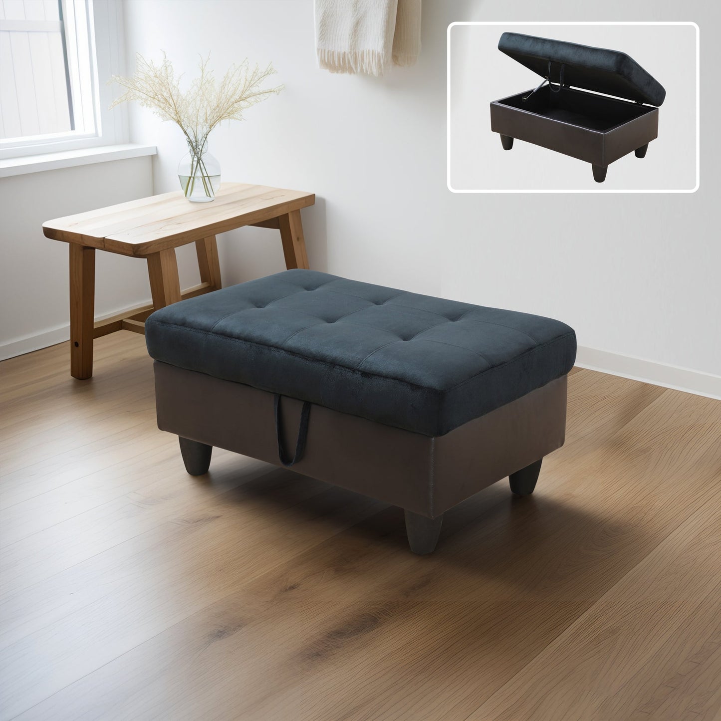 Golden Coast Dark Blue And Brown Color Lint And PVC Storage Ottoman Living Room Sofa