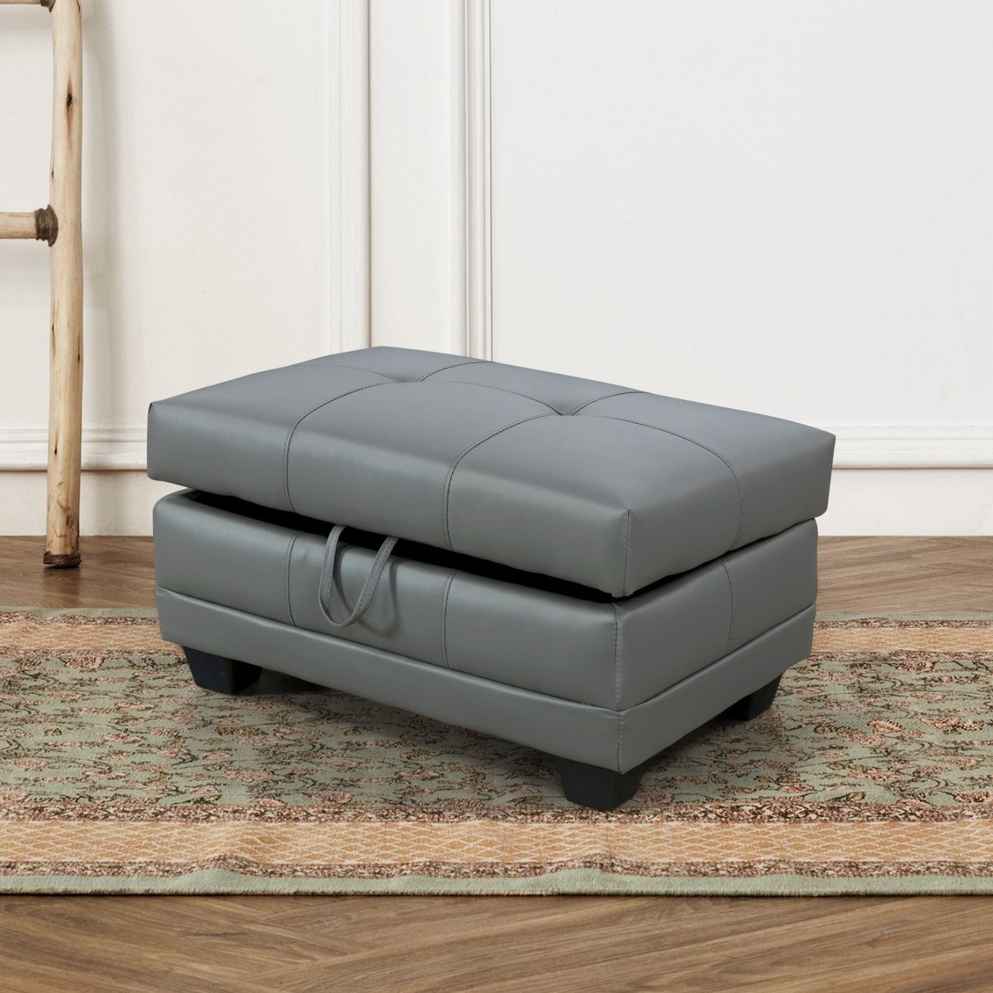 Golden Coast Dark Grey Synthetic Leather Storage Ottoman