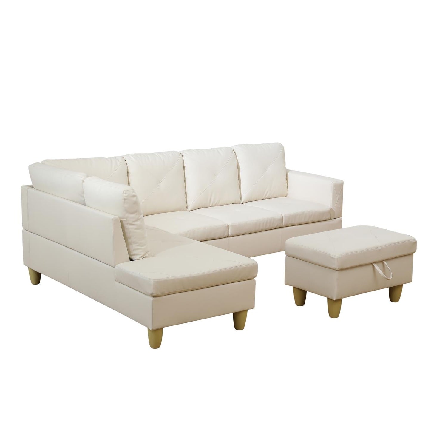 Golden Coast White Faux Leather L-Shaped Living Room Sectional Sofa Set
