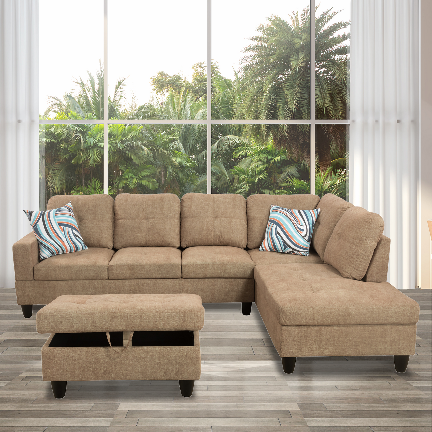 Golden Coast Latte L-Shape Flannelette Sofa Set