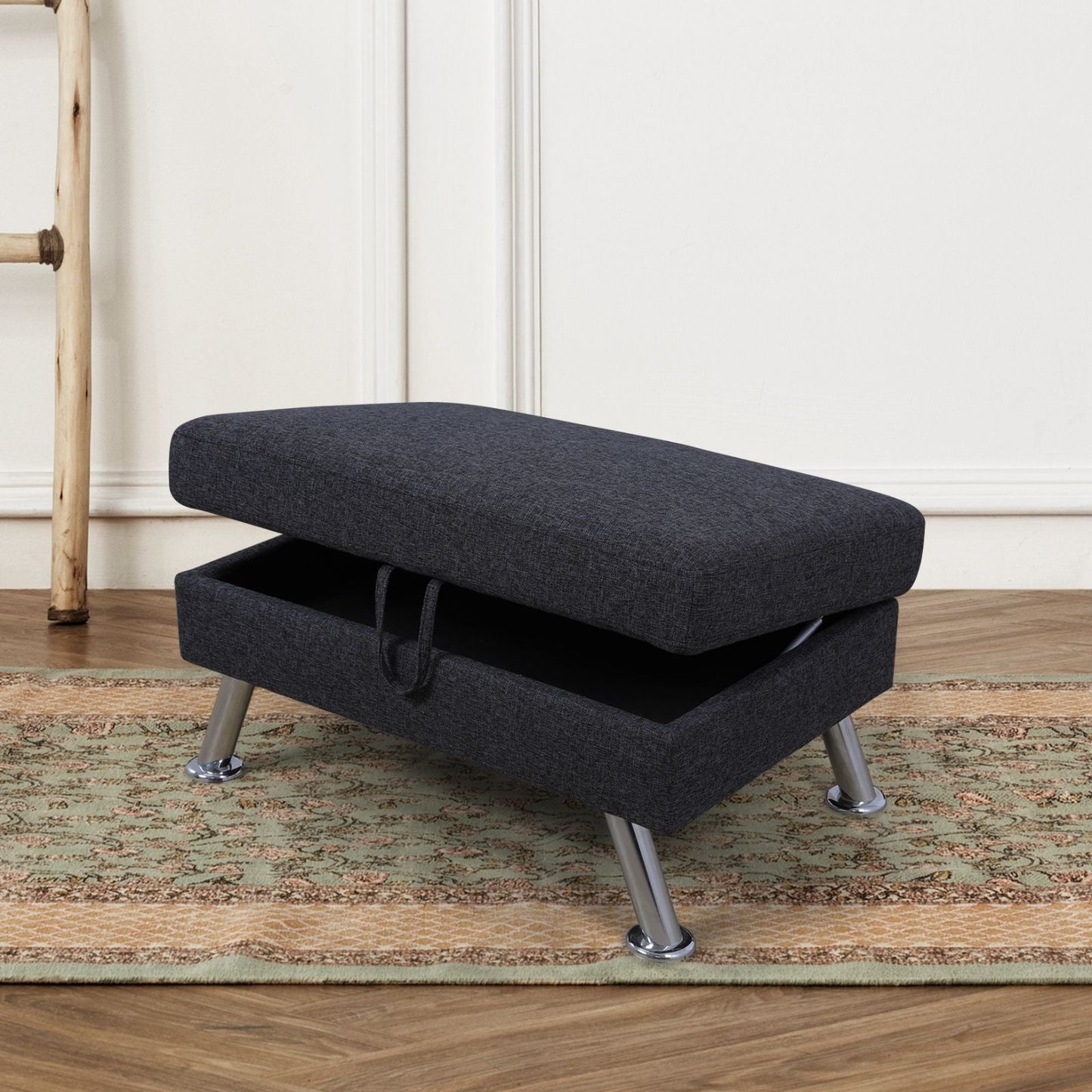 Golden Coast Dary Grey Linen Storage Ottoman