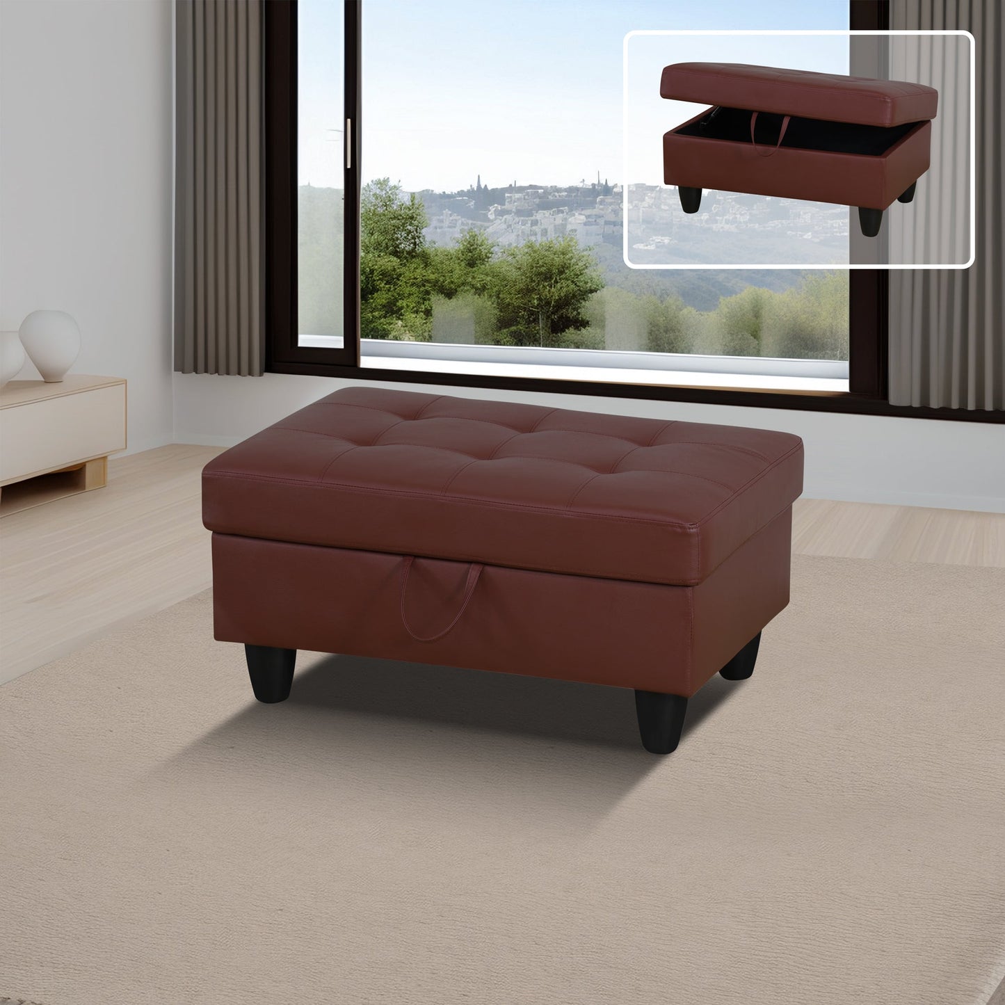 Golden Coast Red Faux Leather Storage Ottoman Living Room Sofa