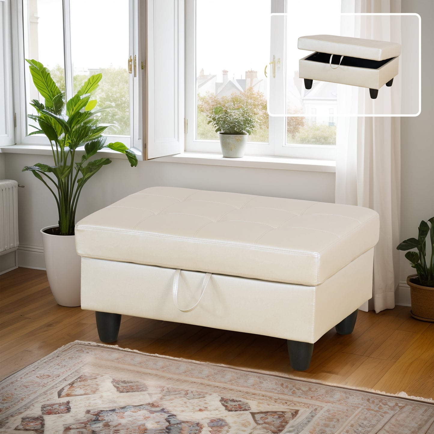 Golden Coast Light Grey Semi PU Synthetic Leather Storage Ottoman