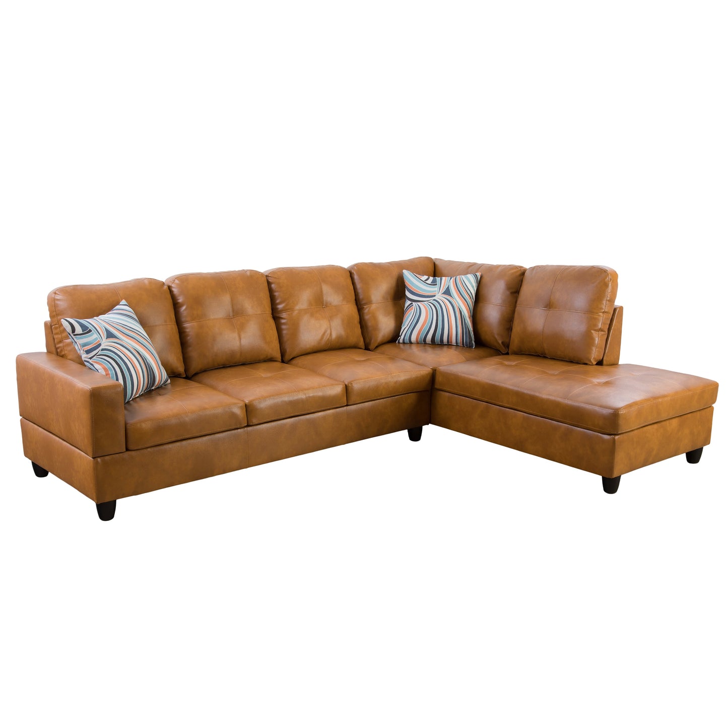 Golden Coast Ginger L-Shaped Leather Combo Sofa Set