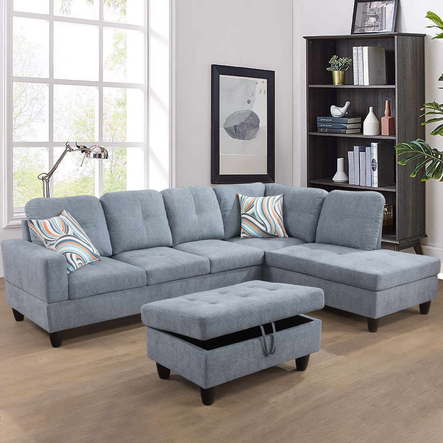 Golden Coast Flint L-Shape Lint Fabric Combo Sofa Set