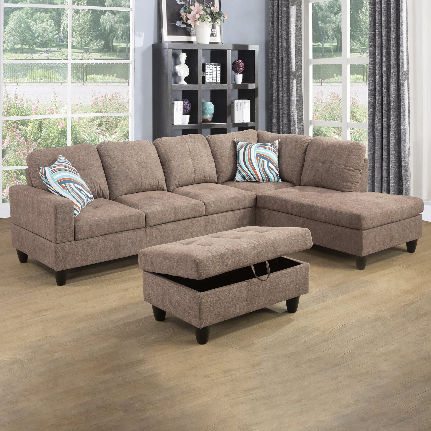 Golden Coast Cider L-Shape Flannelette Sofa Set