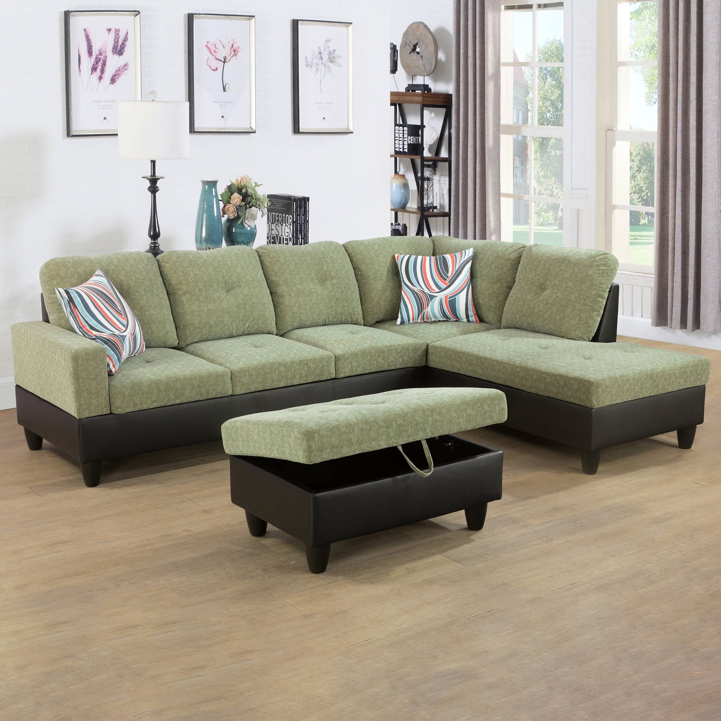 Golden Coast Pickle L-Shape Lint Sofa Set