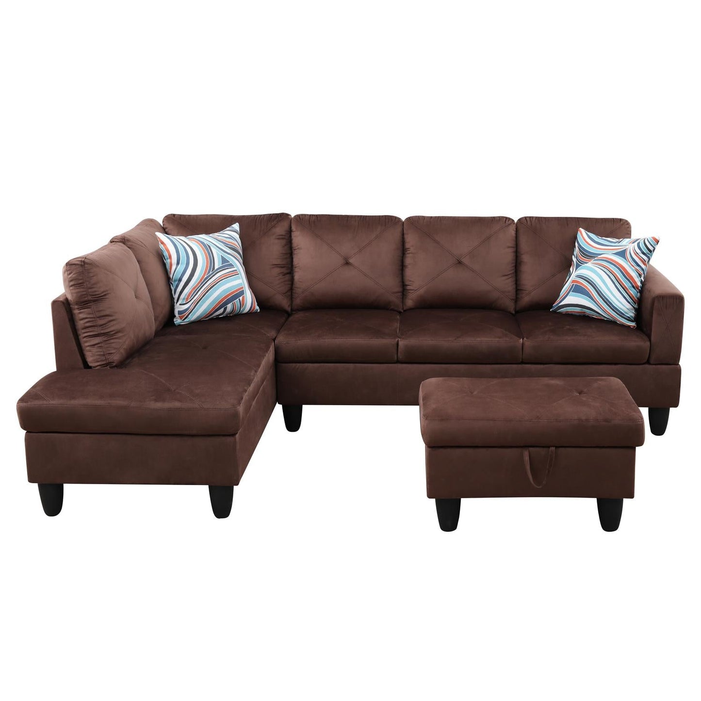 Golden Coast Brown Microfiber L-Shaped Living Room Sectional Sofa Set