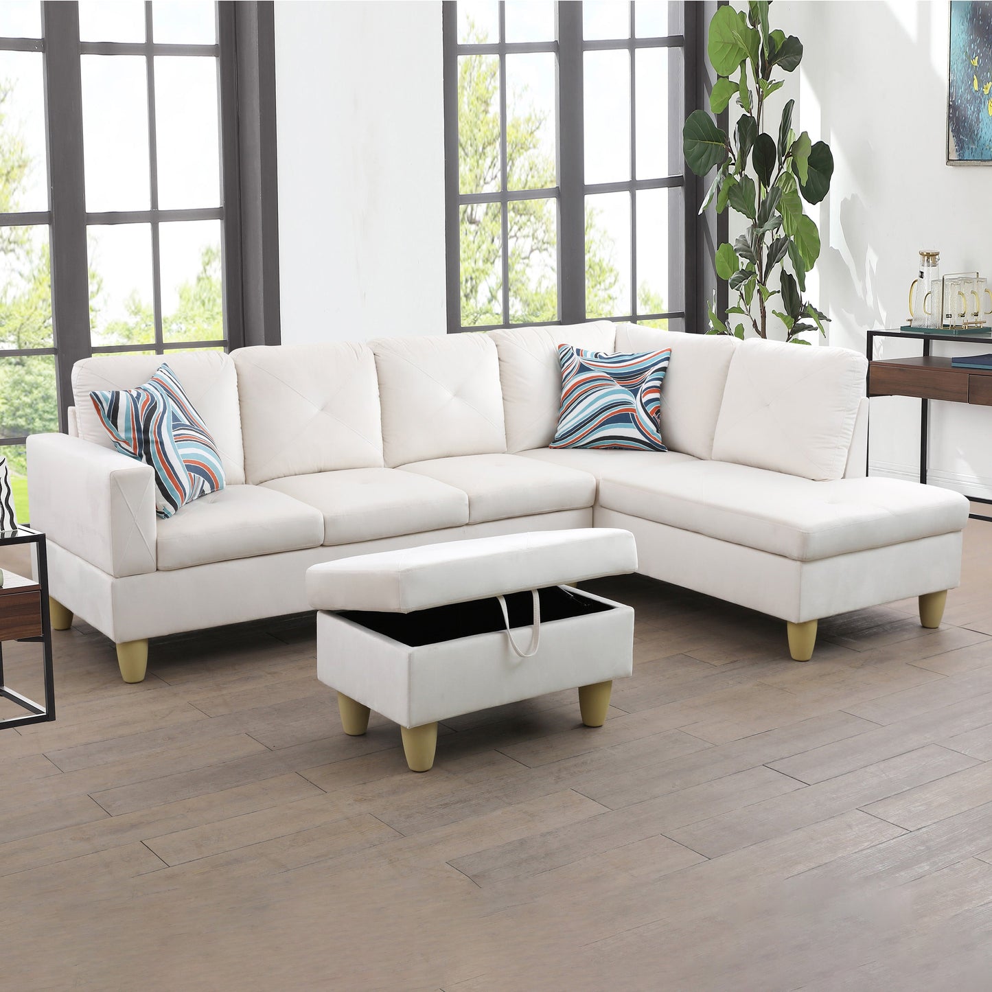 Golden Coast White Flannel 3-Piece Living Room Sofa Set