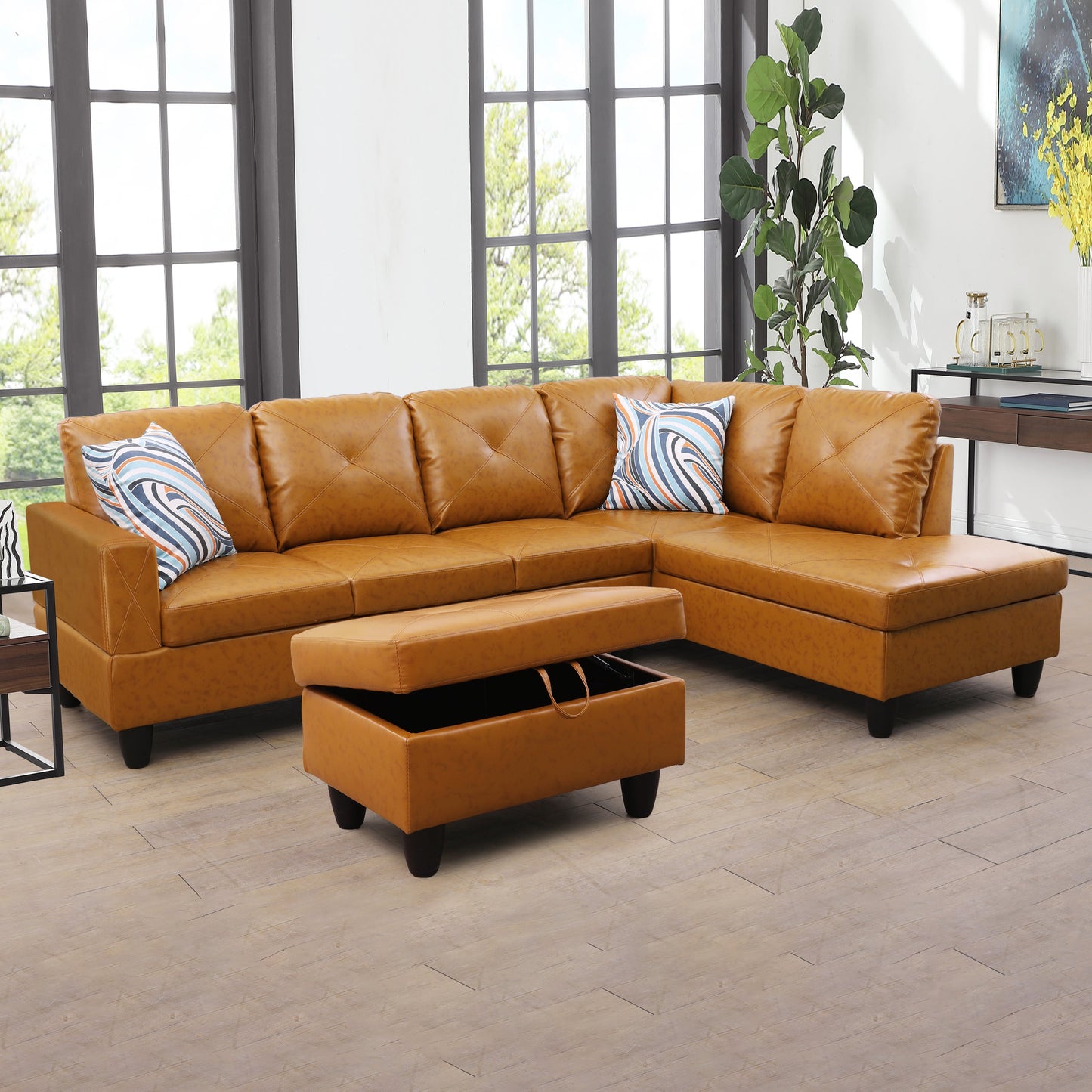 Golden Coast Ginger Faux Leather 3-Piece Couch Living Room Sofa Set