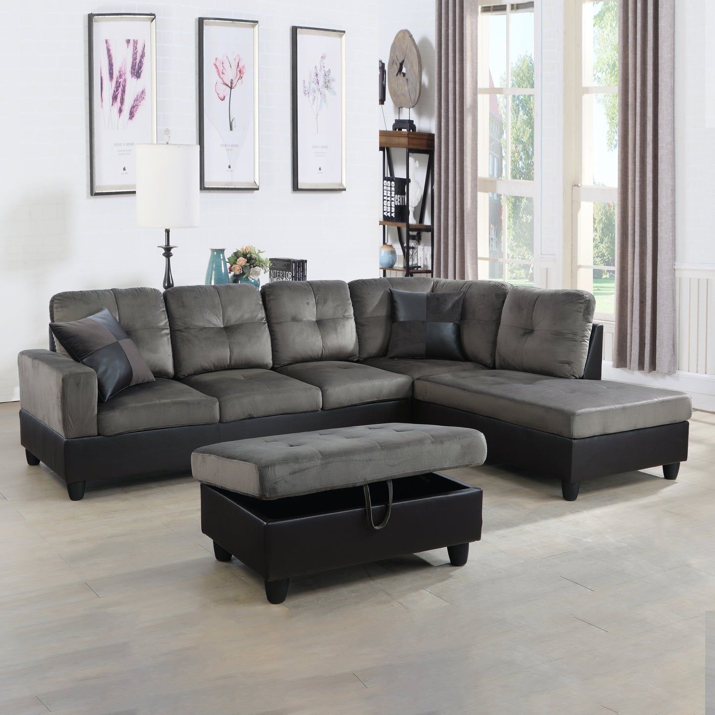 Golden Coast Taupe Flannel L-Shaped Living Room Sectional Sofa Set