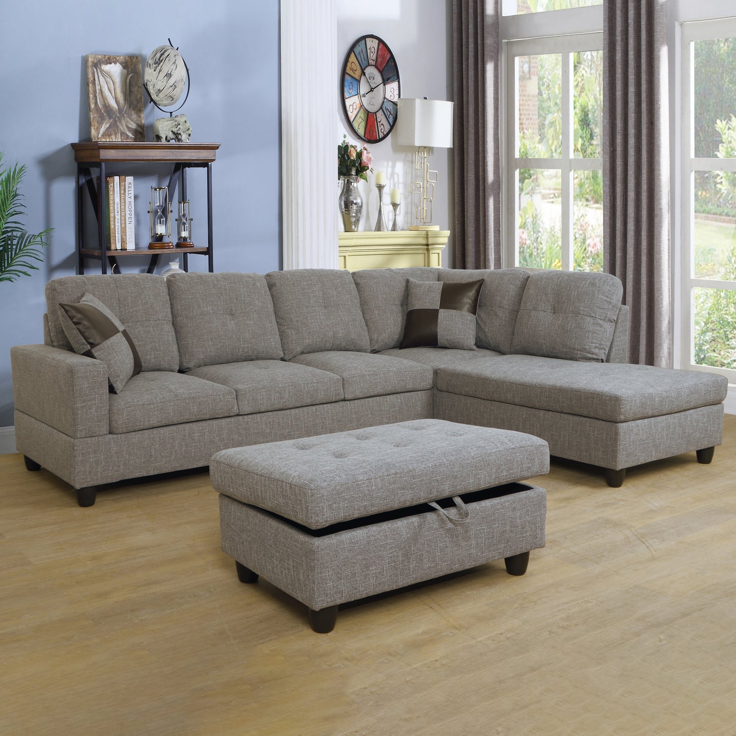 Golden Coast Grey Linen 3-Piece Couch Living Room Sofa Set
