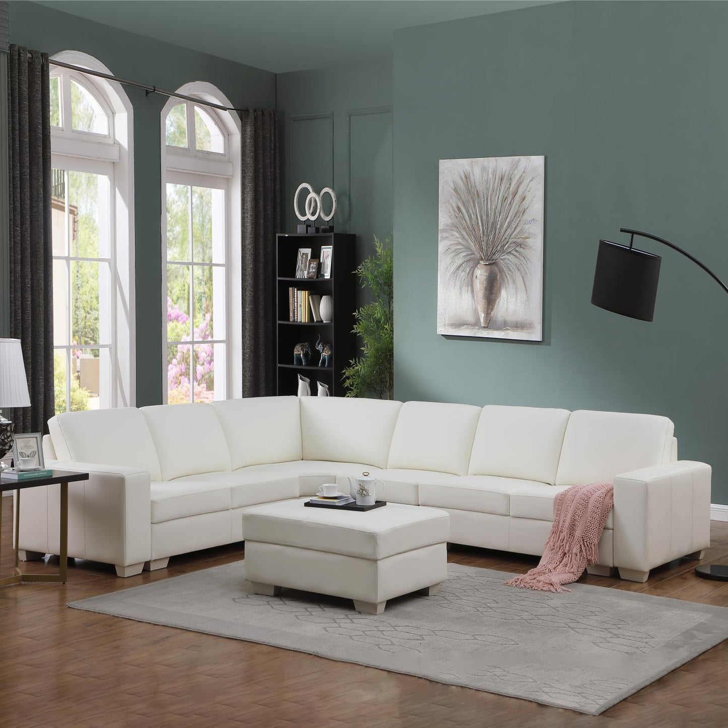 Golden Coast White Cowhide Leather Combo Sofa Set