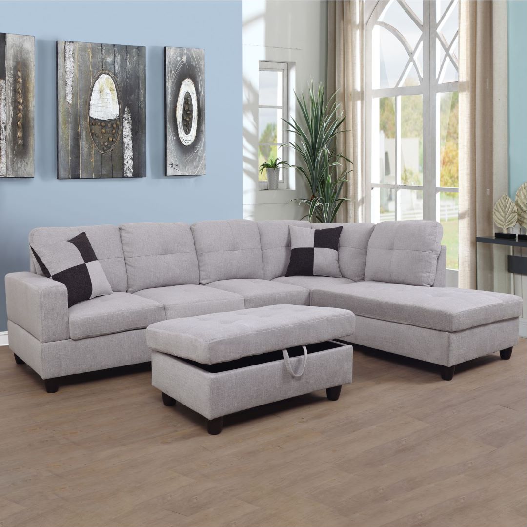 Golden Coast Off White Flannel L-Shaped Living Room Sectional Sofa Set