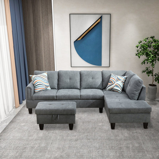 Golden Coast Dark Grey Flannel L-Shaped Living Room Sectional Sofa Set