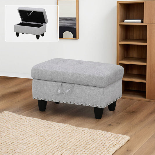 Golden Coast Grey White Flannel Storage Ottoman