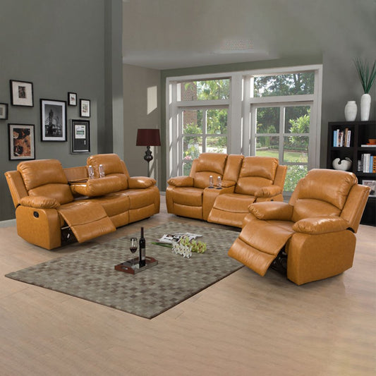 Golden Coast Ginger Recycled Leather 3-Piece Couch Living Room Sofa Set