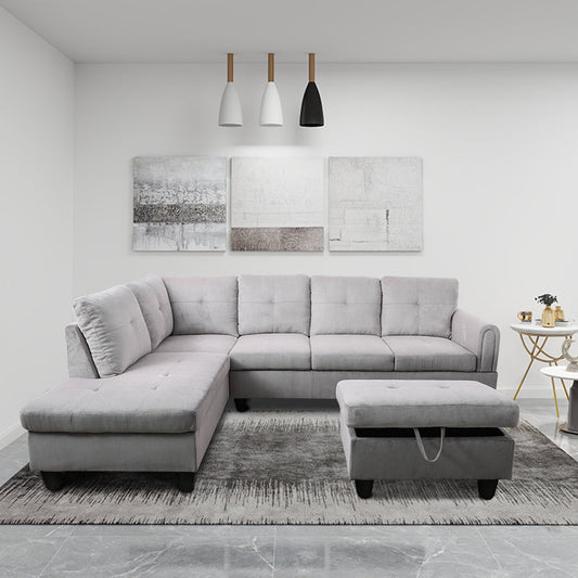 Golden Coast Off-White Corduroy L-Shaped Living Room Sectional Sofa Set