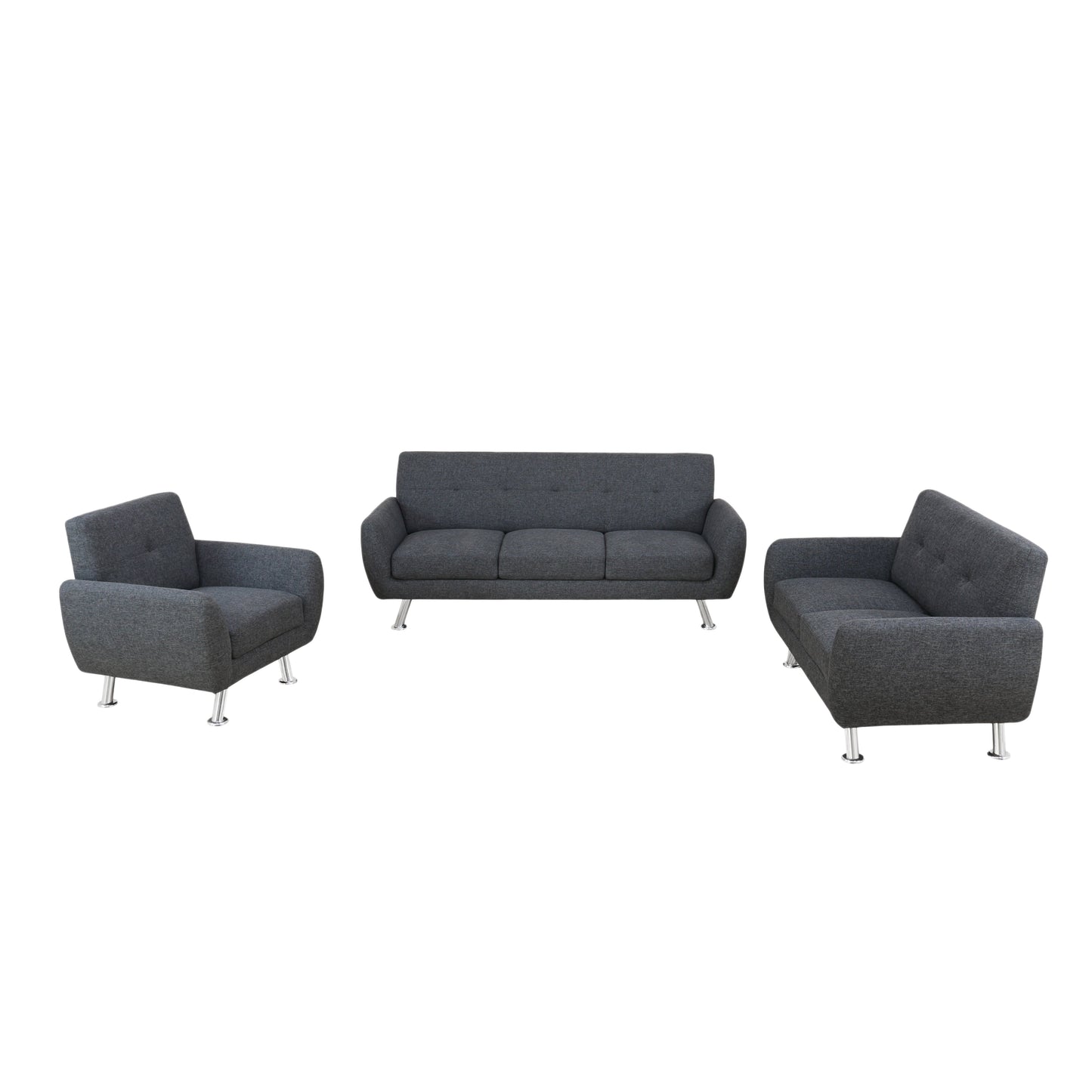 Golden Coast Black Grey Linen 3-Piece Living Room Sofa Set