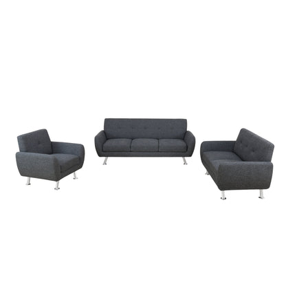 Golden Coast Black Grey Linen 3-Piece Living Room Sofa Set