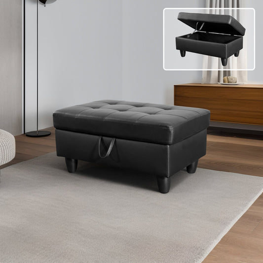 Golden Coast Black Faux Leather Storage Ottoman Living Room Sofa