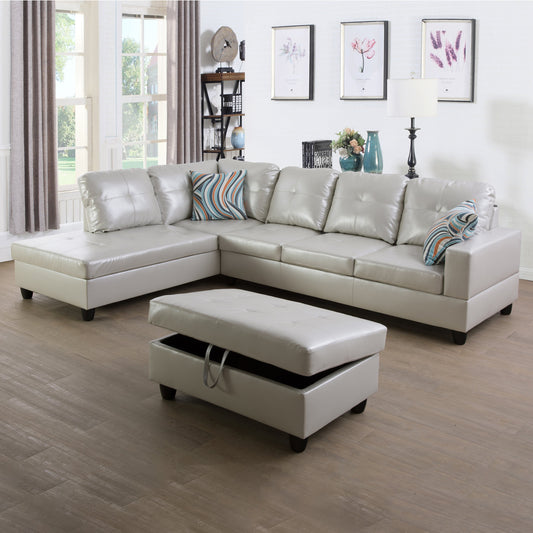 Golden Coast Grey Semi PU Synthetic Leather L-Shaped Living Room Sectional Sofa Set