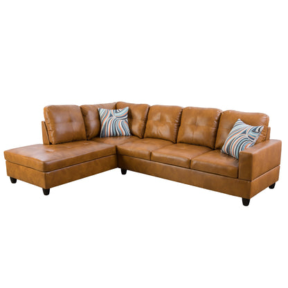 Golden Coast Ginger L-Shaped Leather Combo Sofa Set