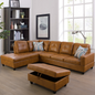 Golden Coast Ginger L-Shaped Leather Combo Sofa Set