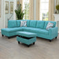 Golden Coast Green Flannel L-Shaped Living Room Sectional Sofa Set
