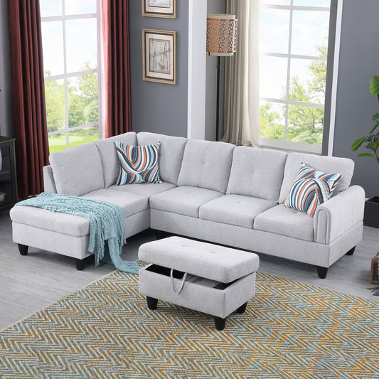 Golden Coast Grey Flannel L-Shaped Living Room Sectional Sofa Set