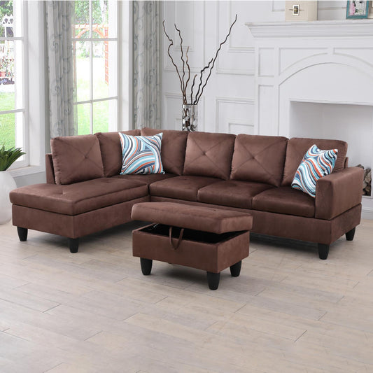 Golden Coast Brown Microfiber L-Shaped Living Room Sectional Sofa Set