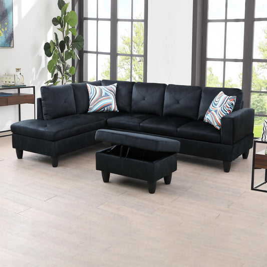 Golden Coast BMidnight Blue Microfiber L-Shaped Living Room Sectional Sofa Set