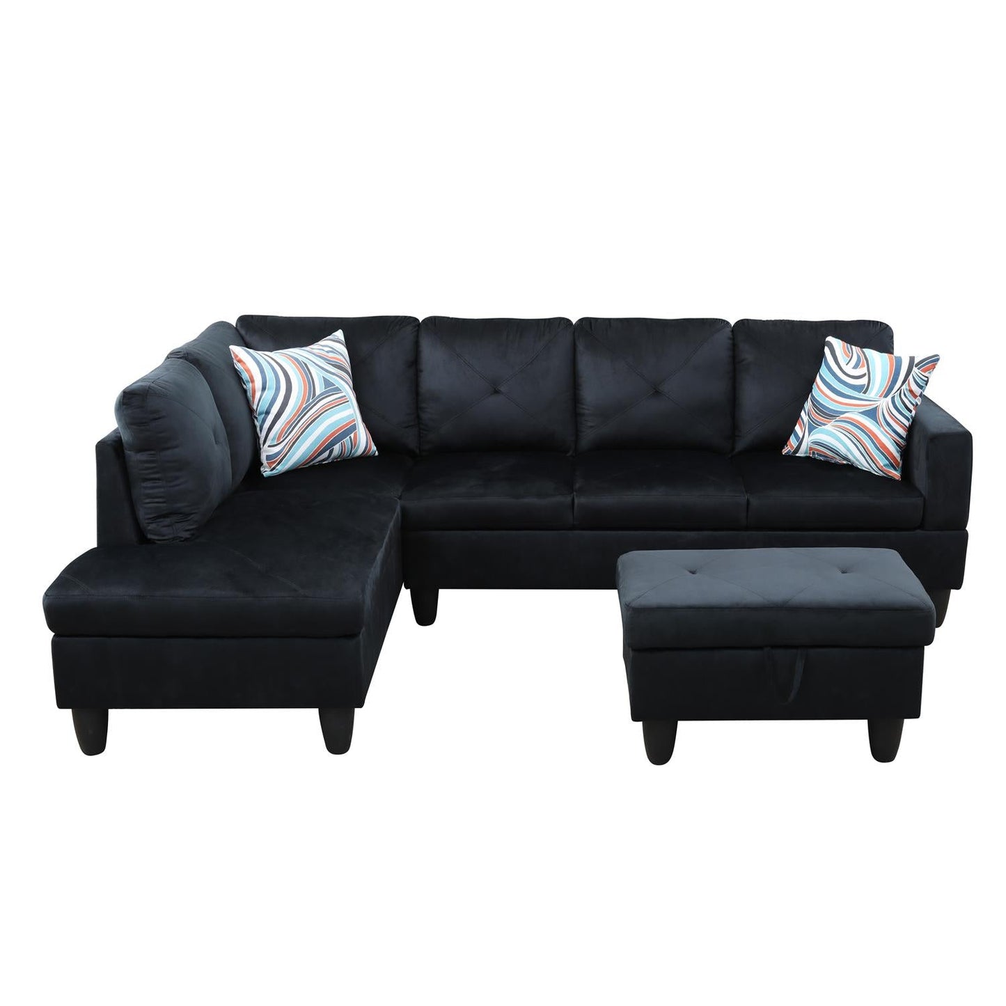 Golden Coast BMidnight Blue Microfiber L-Shaped Living Room Sectional Sofa Set