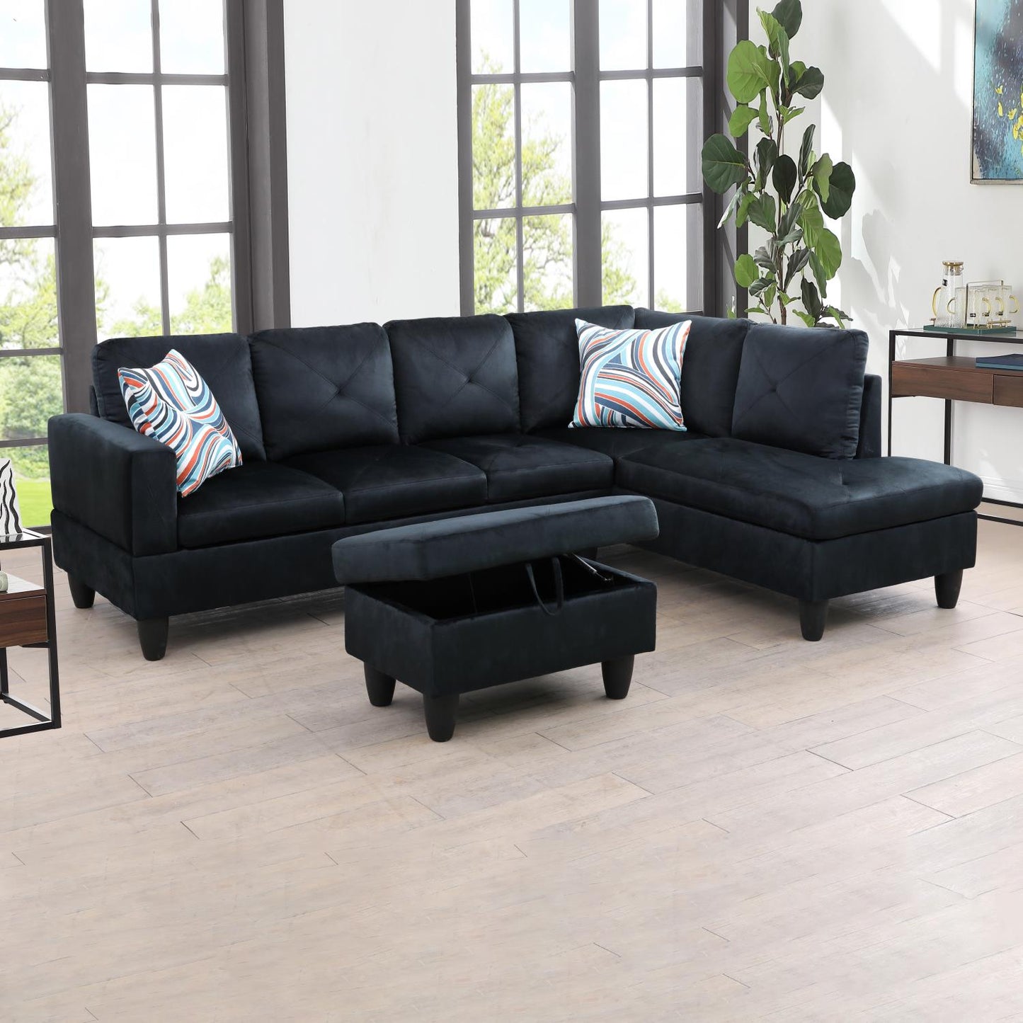 Golden Coast BMidnight Blue Microfiber L-Shaped Living Room Sectional Sofa Set