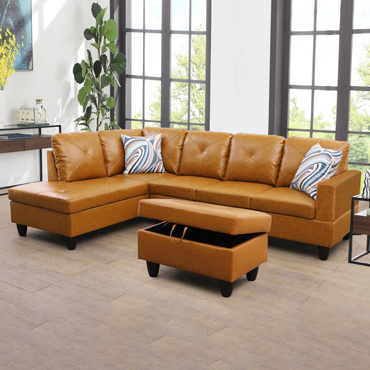 Golden Coast Ginger Faux Leather 3-Piece Couch Living Room Sofa Set