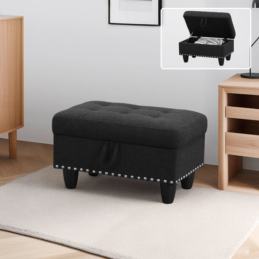 Golden Coast Black Grey Linen Storage Ottoman