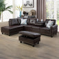 Golden Coast Brown Synthetic Leather L-Shaped Living Room Sectional Sofa Set
