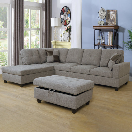Golden Coast Grey Linen 3-Piece Couch Living Room Sofa Set
