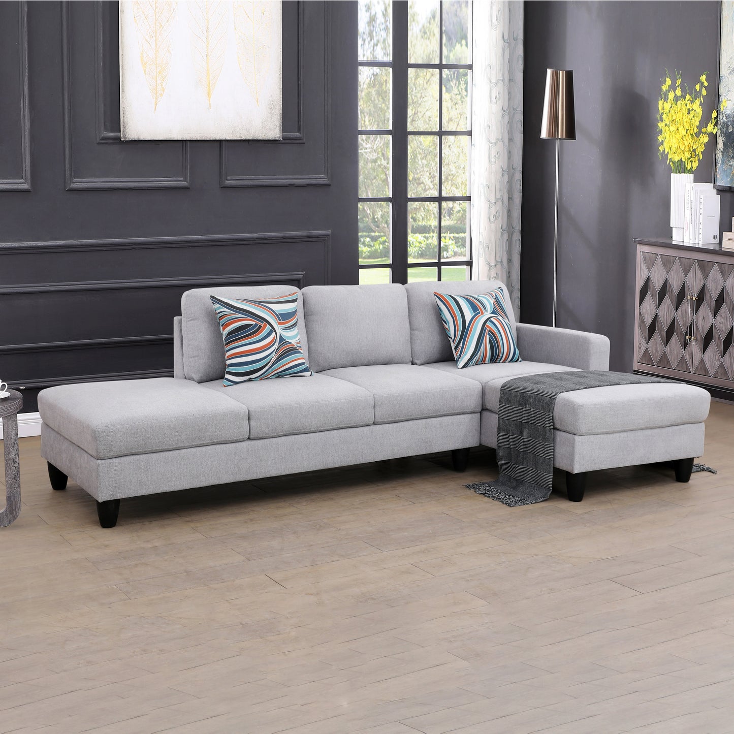 Golden Coast Grey White Lint 2-Piece Couch Living Room Sofa Set