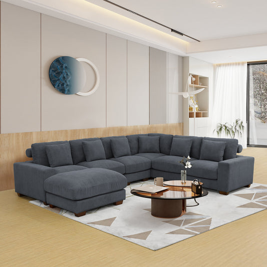 Golden Coast Dark Grey 7 Piece Corduroy Modular Sectional With Storage Ottoman